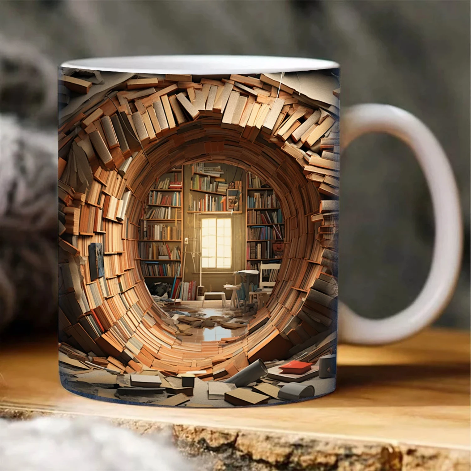 Unique 3D Ceramic Library Shelf Coffee Mug for Study Lovers - Space Design Bookshelf Cup for Coffee and Milk - Ideal Gift for Fr