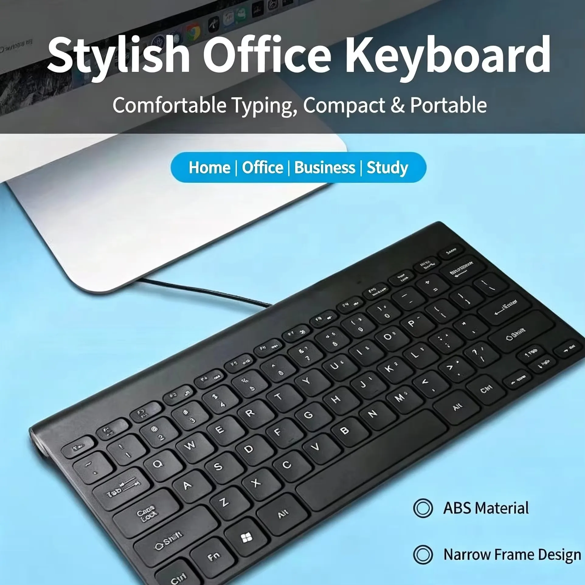 Office Stylish Slient Click Ergonomic Lightweight Wired Keyboard Office/Study/Work/Travel Portable Keyboard For PC Computer