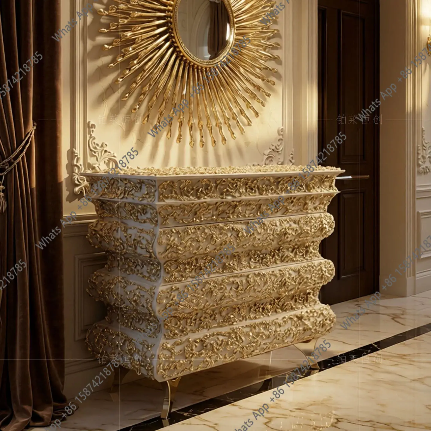 Light luxury creative entrance cabinet Italian high-end luxury luxury home home wall metal art carved chest of drawers