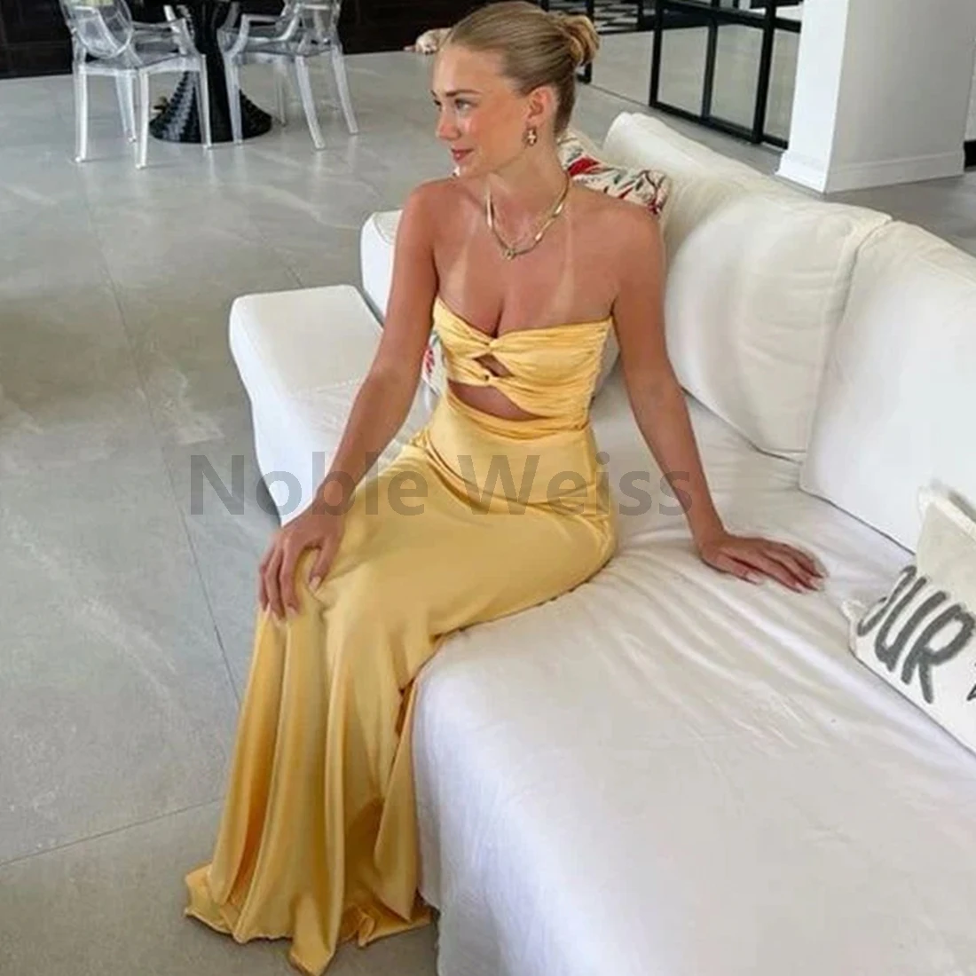 

Sweetheart Floor Length Prom Dress Mermaid Satin Pleat Party Gown Women Customize