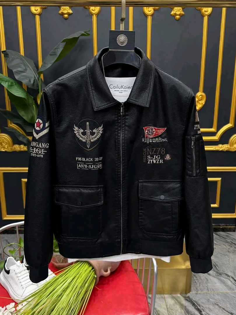 

Высококачественная модная мужская куртка-косуха из искусственной кожи для весеннего сезона, приталенного кроя, повседневная, универсальная, с воротником