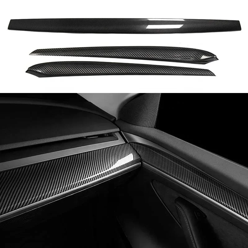 

Real Dry Carbon Fiber Dashboard Panel And Inner Front Door Cover Trim For Tesla Model 3/Y Carbon Fiber Car Interior Mods-LHD