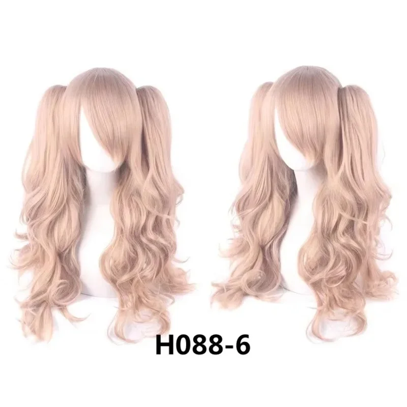 Perruque synthétique longue bouclée Lolita pour Halloween, perruque de Cosplay multicolore marron noir rouge rose + bonnet de perruque