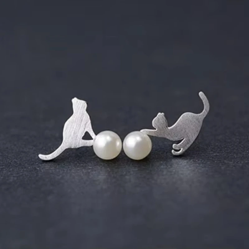 REETI 925 sterling silver Cat perła asymetryczne kolczyki sztyfty dla kobiet elegancka biżuteria ślubna pendientes mujer moda Brincos — zdjęcie 6