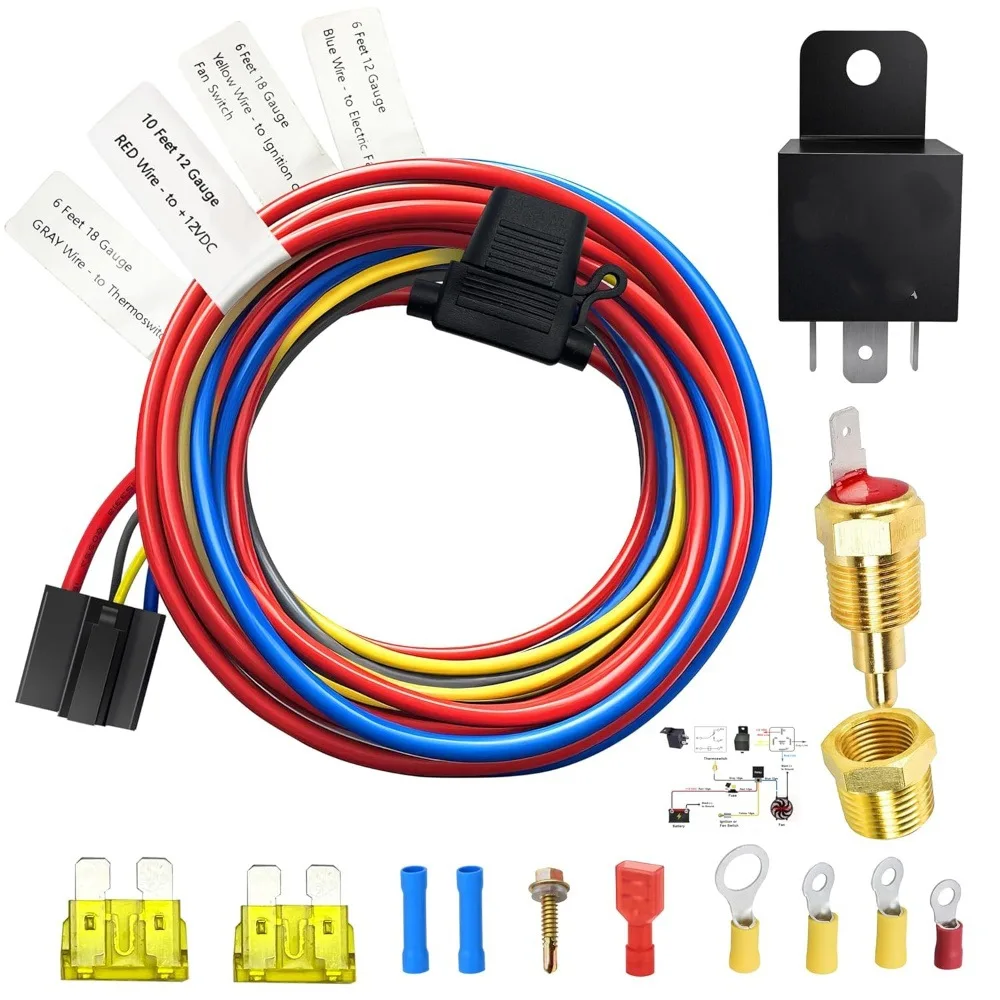 Electric fan relay kit 12V60A electric radiator cooling waterproof fan relay kit with thermostat