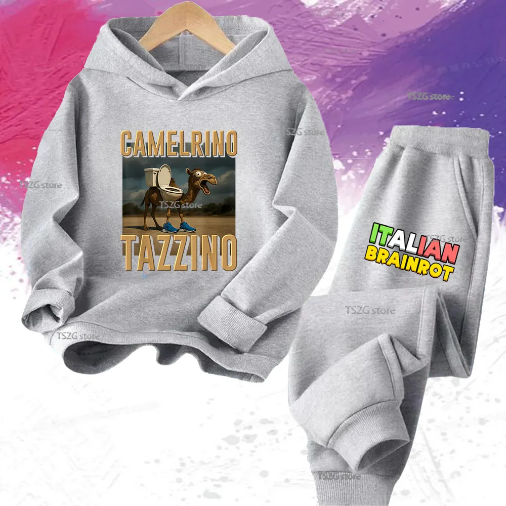 الأطفال الإيطالية Brainrot الحيوان متعة طباعة الاطفال هوديي السراويل دعوى 2 قطعة مجموعة البلوز الخريف موضة بنين بنات مقنعين Pullove