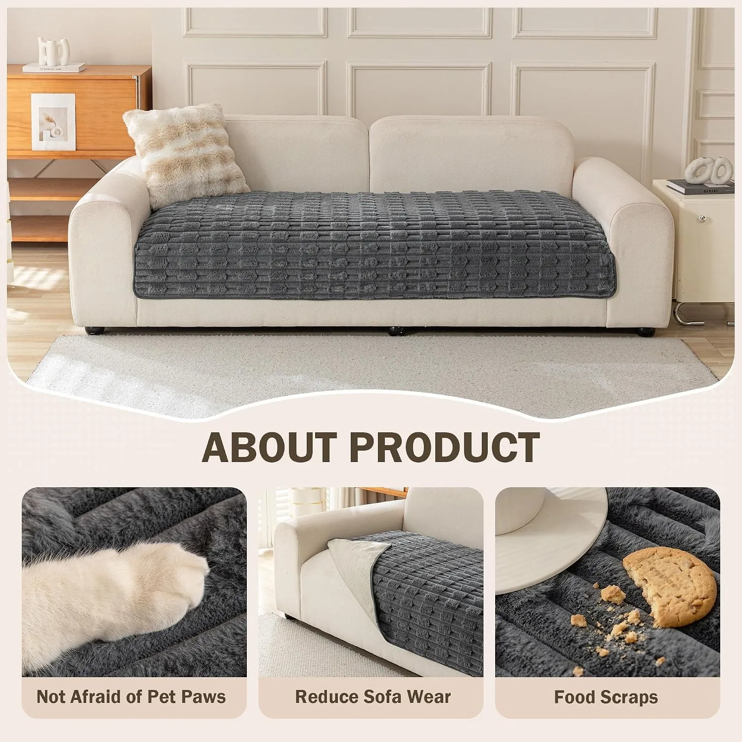 Solid Geometric Jacquard Plush Thicken Warm Winter Sofa Cover, Non-Slip Immitation Fur Sofa Towel Furniture Protector