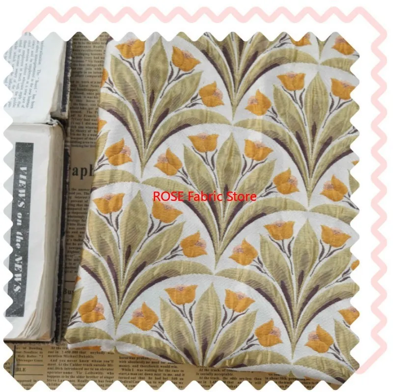 Tela Jacquard teñida con hilo con patrón de tulipán de 1 metro, estilo de pintura al óleo para otoño e invierno, tela suave para hacer vestidos para mujer
