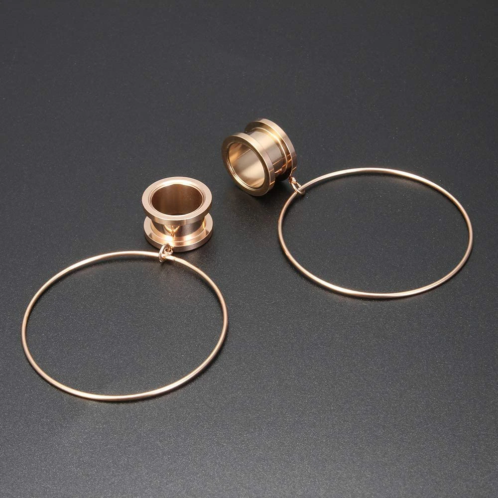 2pcs Steel Screw Ear Gauges Big Round Hollow Double Flesh Ear Expander Stretcher Body Jewelry Crystal CZs Ear Plugs and Tunnels