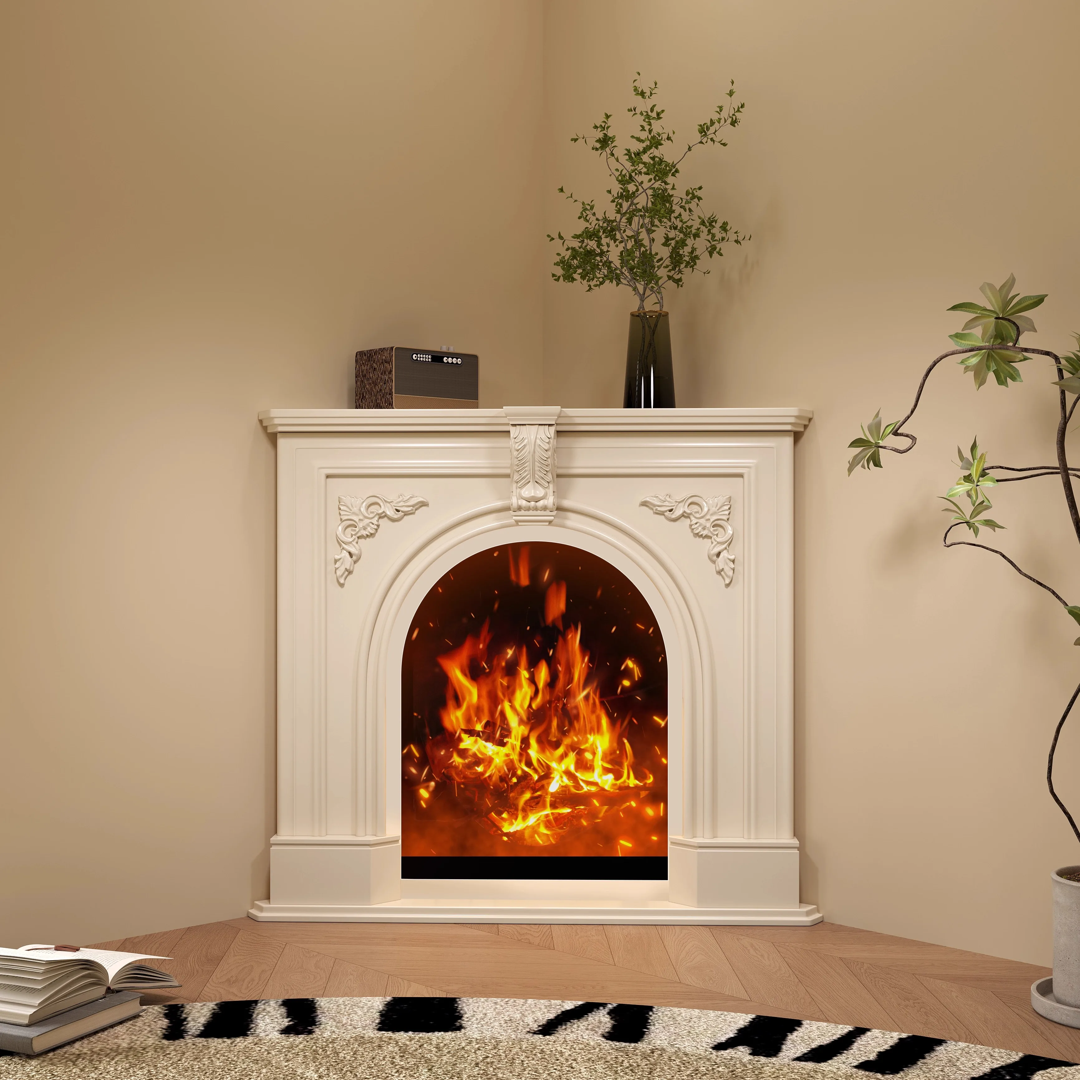 Triangle Fireplace Cabinet French Living Room Corner Simulation Fire Decoration Carved Fireplace Triangle Cabinet