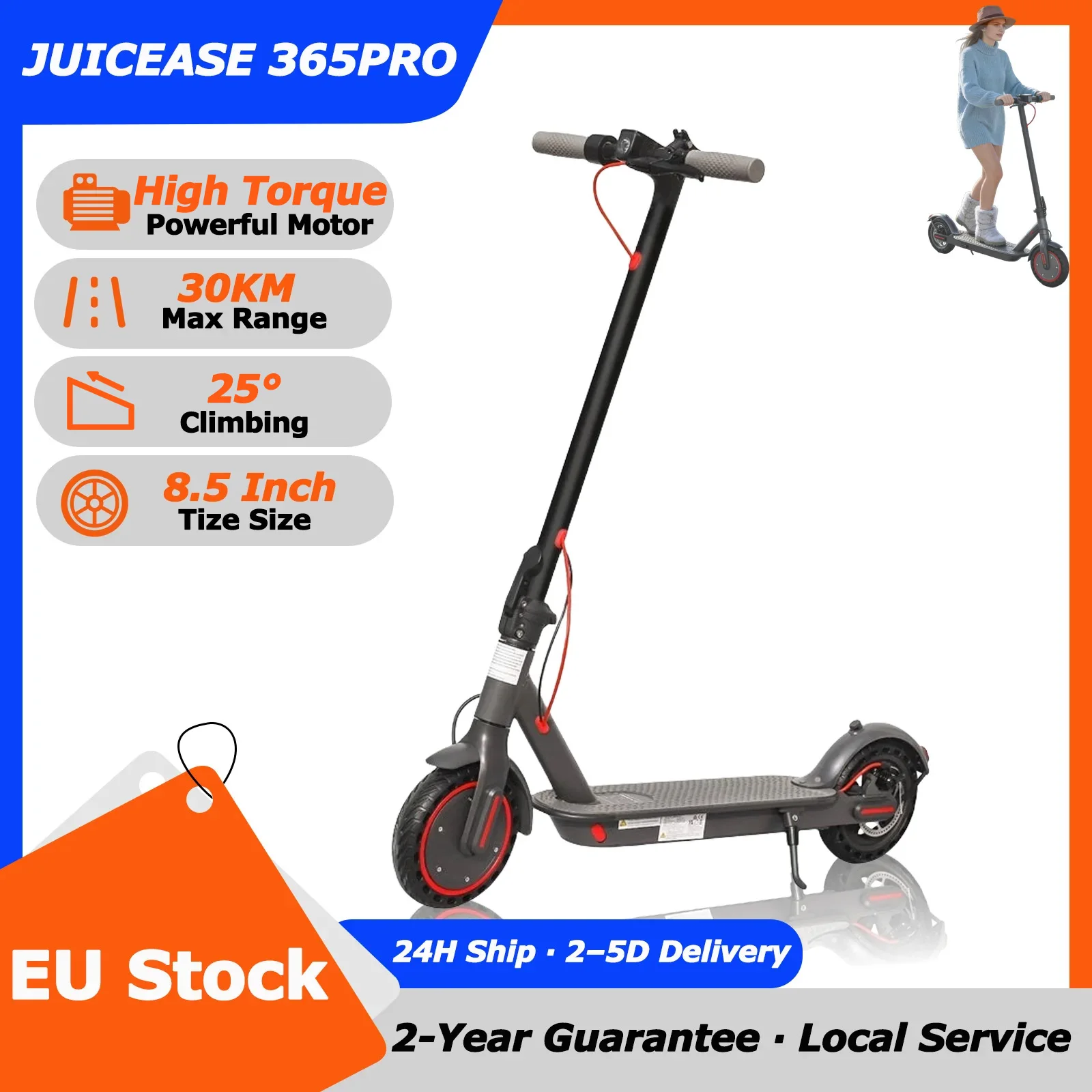 JUICEASE 365PRO Erwachsenen-Elektroroller Leistungsstarker Motor 36V 10,4Ah HC-Akku 30KM Reichweite Mit Smart-App Faltbarer E-Scooter