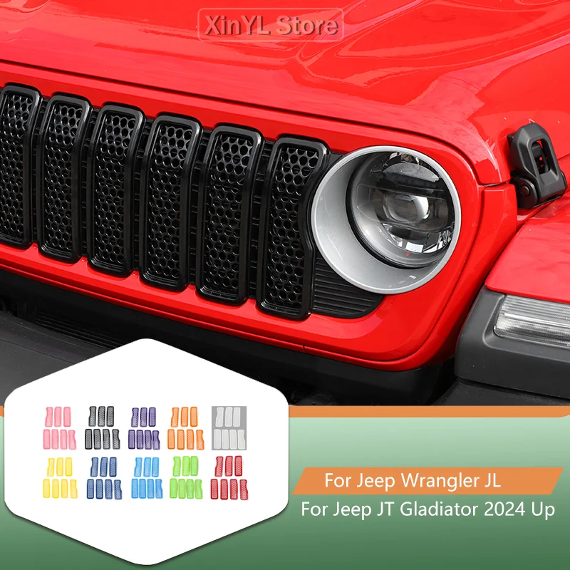 

Внешняя передняя решетка из АБС-пластика, сетчатые кольцевые вставки, отделка, украшение из АБС-пластика, центральная сетчатая крышка для Jeep Wrangler JL Gladiator JT 2024