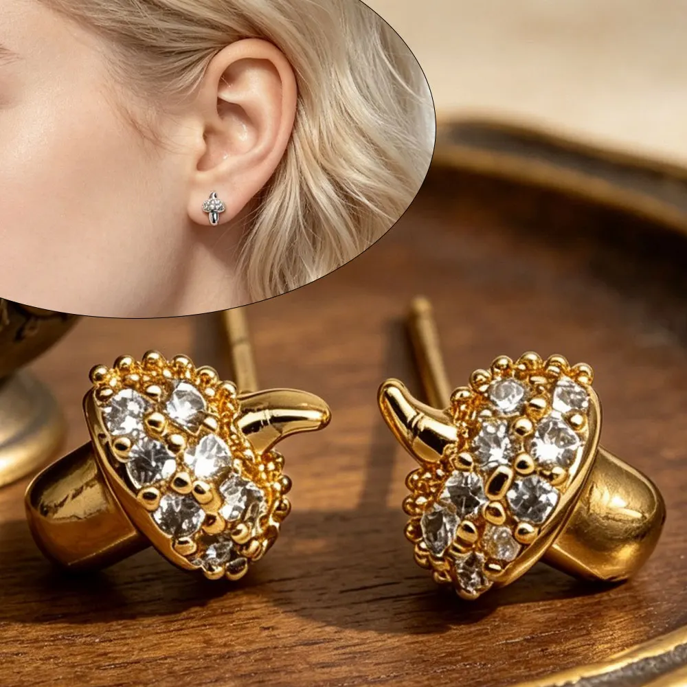 Mushroom-shaped Earrings Set with White Zirconia Stones Earrings Retro Whimsical Aesthetic Casual Occasion Daily Wear Jewelry