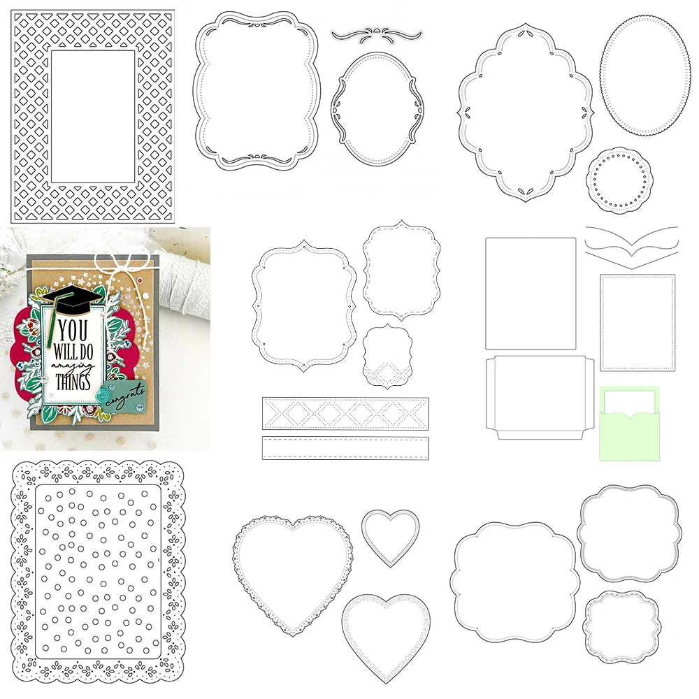 Geschichtete schöne Halterung Stanzformen Set gewellter Rahmen für DIY Scrapbooking Papier Dekoration handgemachte Kartenherstellung Vorlage