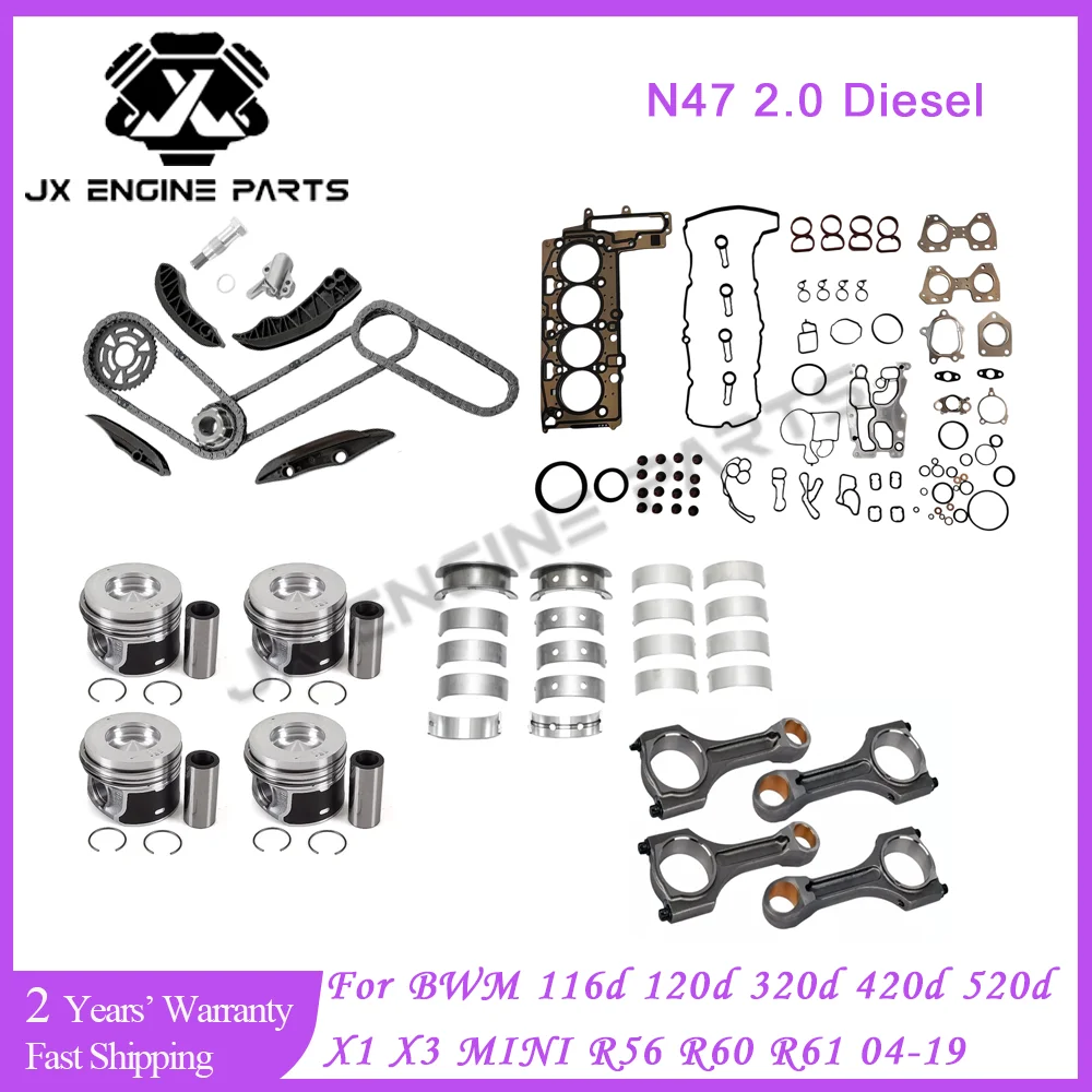 N47 Engine Rebuild Timing Chain Kit Piston ConRod Bearing Gasket Set For BMW 2.0 116d 318d 418d 520d X1 X3 X5 2.0L N47D20 Diesel