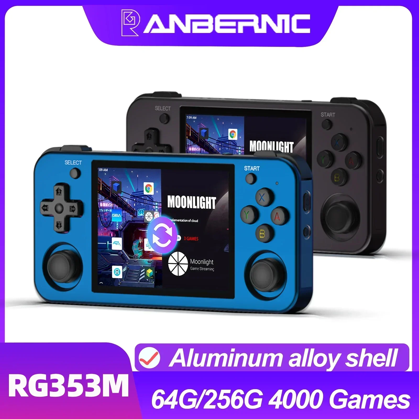 ANBERNIC RG353M Handheld Game Console 3.5 Inch IPS Touch Screen Retro Video Games Player 20000+ Games Support GBC/GBA for Gifts