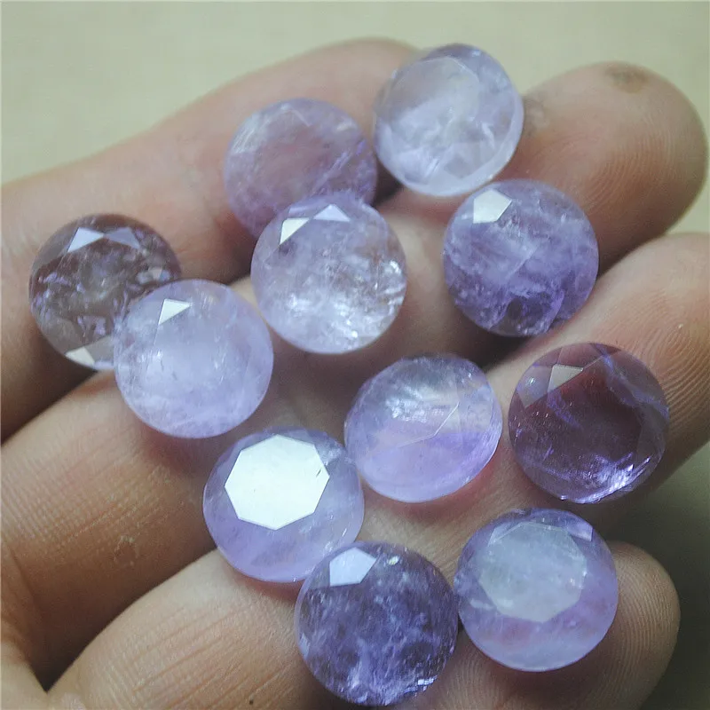 6PCS Natural Amethyst Cabochons 13MM Faceted Gemstone Surface 5MM Height Good Quality DIY Jewelry Accessories