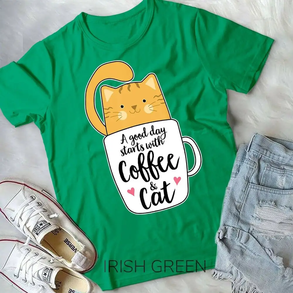 Lustige orange Katze Kaffeetasse T-Shirt Katze Liebhaber Geschenke Unisex Form T-Shirt