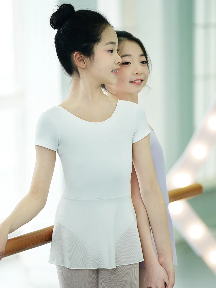 Costumi da ballo per bambini, costumi per la pratica del balletto per bambini, costumi da ginnastica a maniche corte per ragazze e gonne da ballo