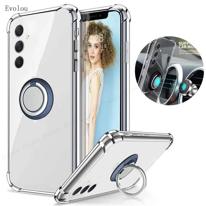 Магнитный кольцевой держатель для Samsung S25 Ultra Plus, противоударный прозрачный силиконовый чехол с подушкой безопасности, мягкий чехол для Galaxy S25 S25 + Магнитный кольцевой держатель для Samsung S25 Ultra Plus, противоударный прозрачный силиконовый чехол с подушкой безопасности, мягкий чехол для Galaxy S25 S25 +