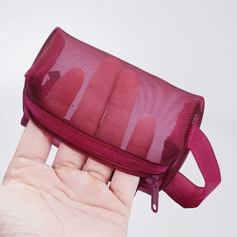 Grande capacidade chave batom fone de ouvido organizador saco de cartão simples tridimensional quadrado náilon malha moeda bolsa portátil