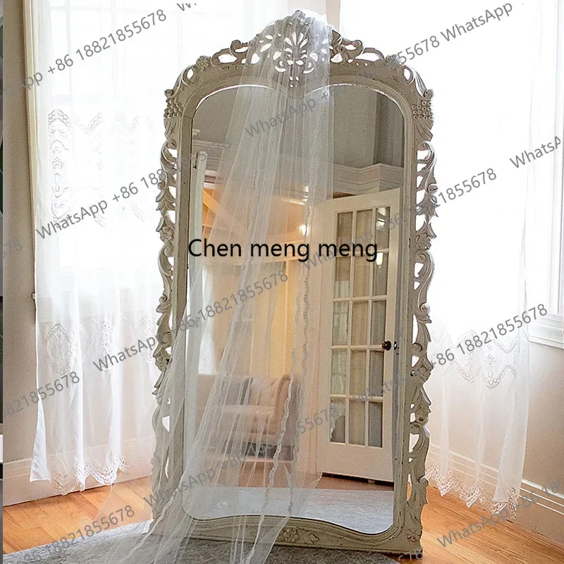 R French retro living room decoration whole body, court style art carved floor mirror, full-length mirror