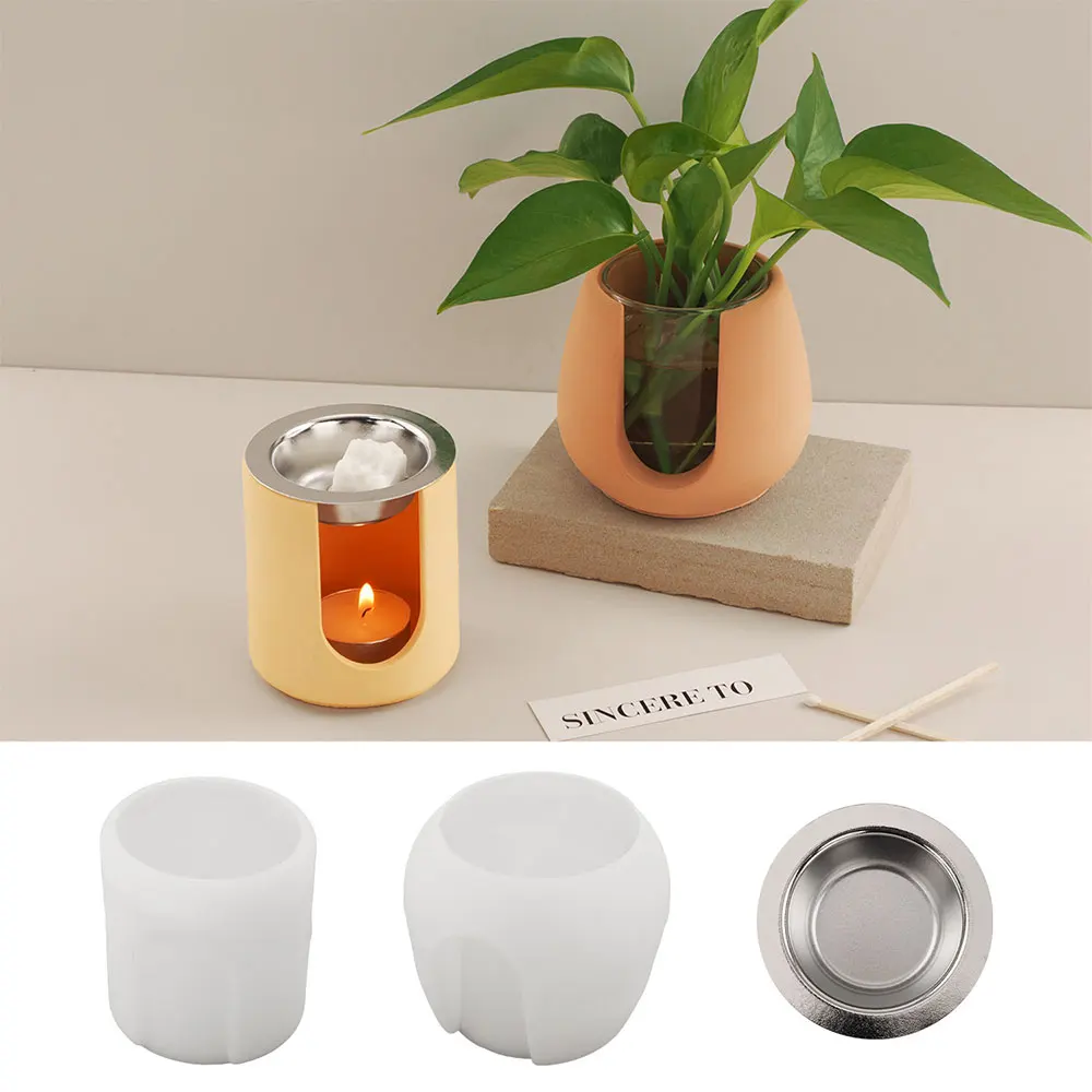 Cylindrical Incense Burner Silicone Mold DIY Hydroponics Vase Concrete Cement Mould Melting Wax Container Making Plaster Molds