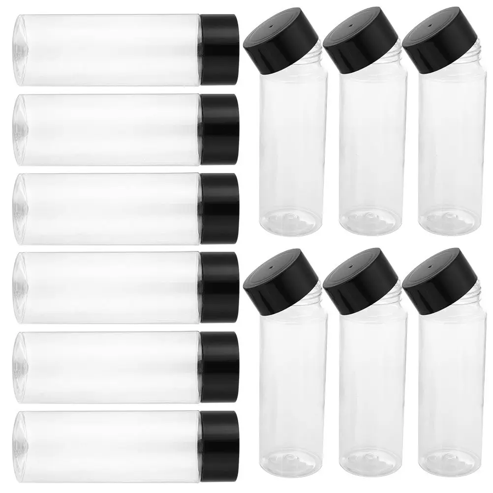 12Pcs Transparent Reusable Pet Juice Bottles Wide Mouth Beverage Containers for Juices Cold Brew Tea Spice Storage Organizer