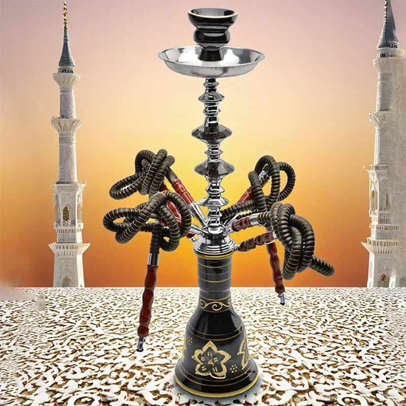 

Black Blue,21.3in\54cm Medium,Four Hose 4,Bar Shisha Full Set Luxury Smoking Pipe Hookah,Glass Vase,Ceramics bowl