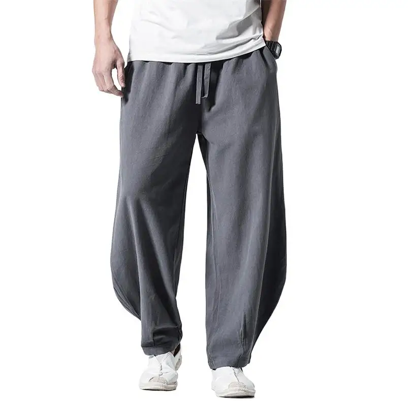 

2024 Harajuku Cotton Linen Long Pants Men Casual Joggers Summer Wide Leg Trousers Male Chinese Style Pants Plus Size M-7XL