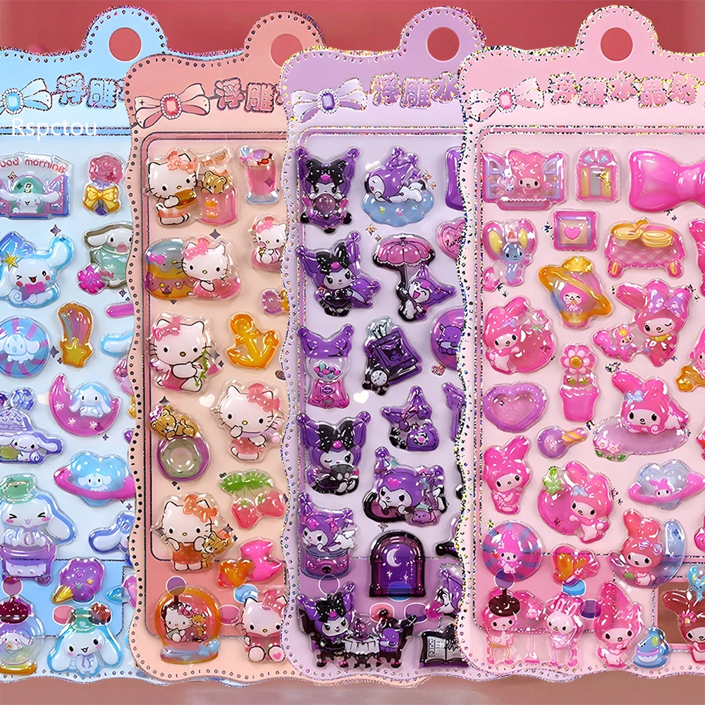 4 szt. Urocze naklejki Sanrio Kuromi My Melody, kreskówkowe naklejki 3D z efektem reliefu, naklejki DIY na bagaż, notatnik, telefon, dekoracje