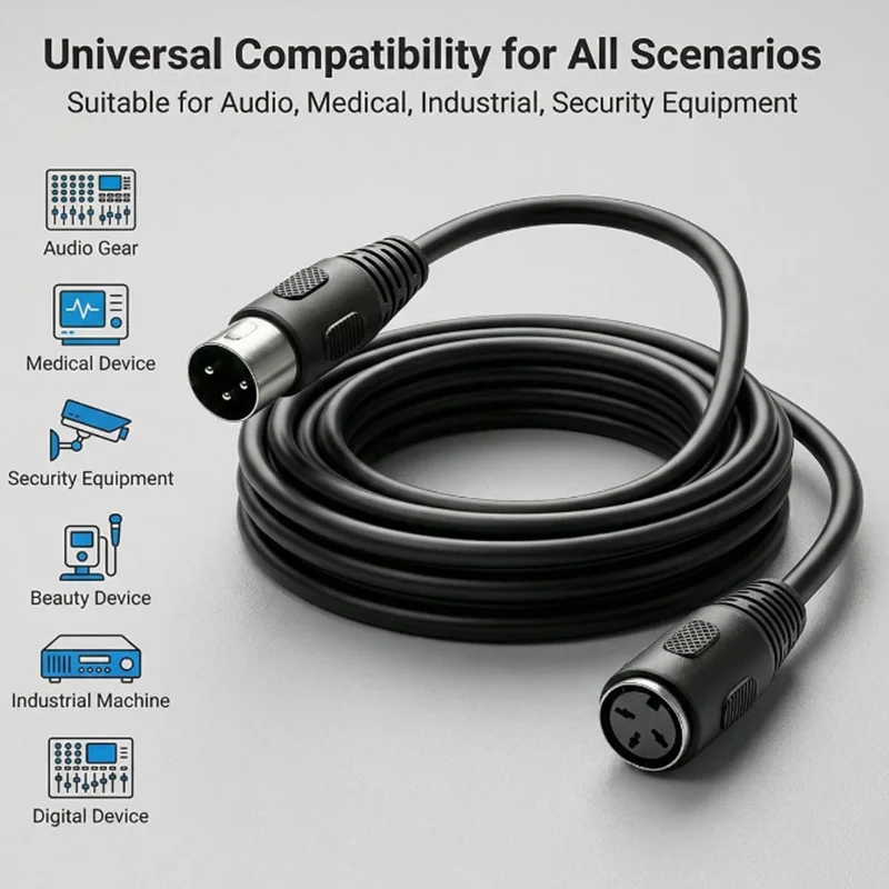 3 Pin Din Cable Adapter,Din 3Pin Male to Female Connection Wire Line (1.5m) | for Professional Sound Setup, Sound and Video