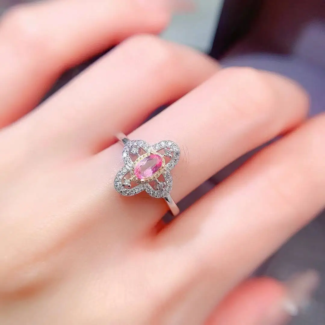 KJJEAXCMY high-grade Natural Women's Pink Sapphire Ring S925 Silver Colorful and splendid Crystal pure fire flash explosion