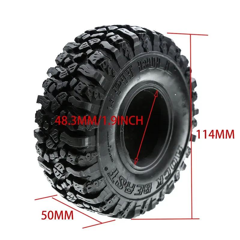 Pneu de roda de borracha rc, 4 unidades, 1.9 polegadas, para 1:10 rc rock crawler trx4 bronco d90 d110 axial scx10 90046 rc4wd cc01 tf2