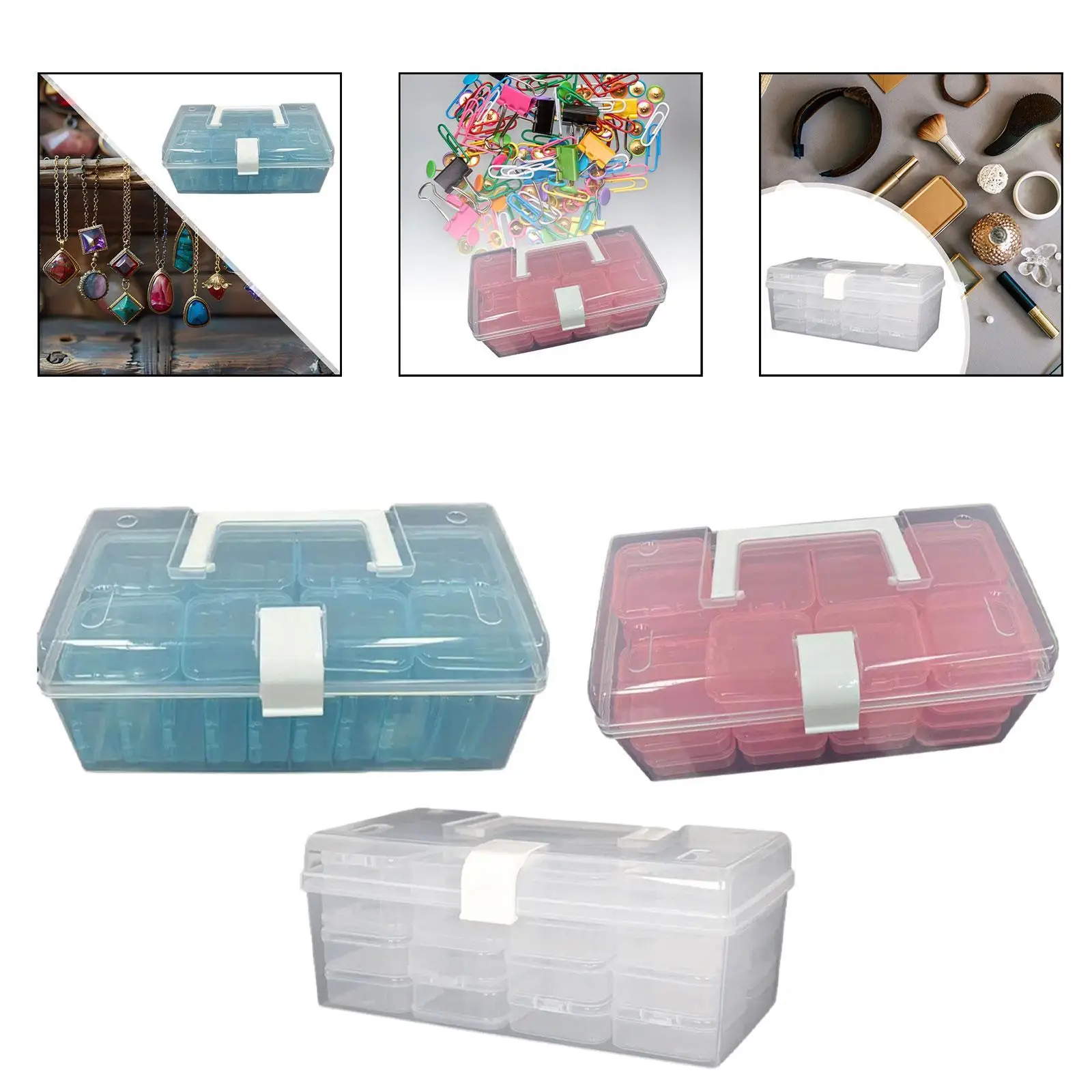 

Clear Plastic Organizer Box Beads Container 32 Small Boxes Storage Case for