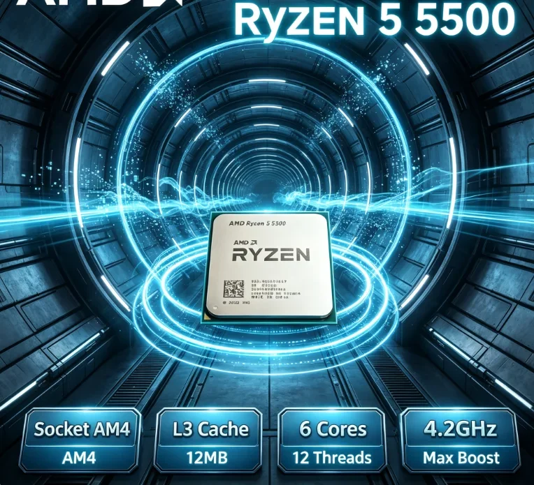 CPU AMD Ryzen 5 5500 R5 5500 de 6 Núcleos y 12 Subprocesos, 4.2GHz, Socket AM4, Versión en Bandeja sin Enfriador para Actualización de PC