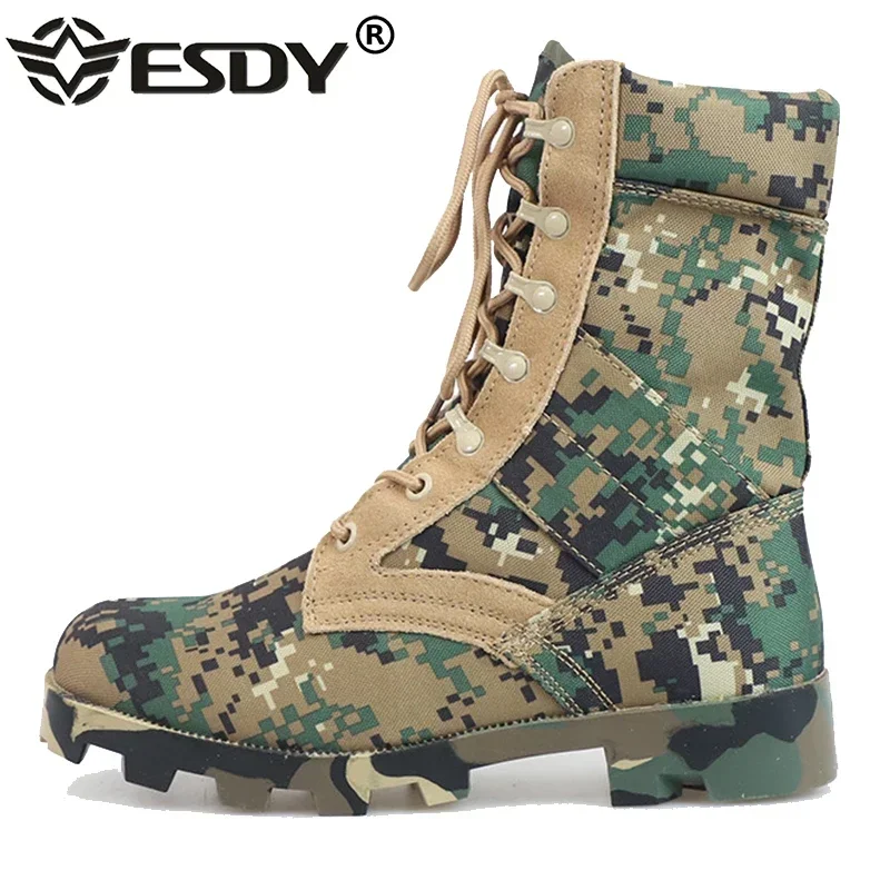 Camouflage Ankle Boots Men Outdoor Genuine Leather Panama Soles Tactical Combat Boots Hunting Work Boot Man Hiking Shoe 47