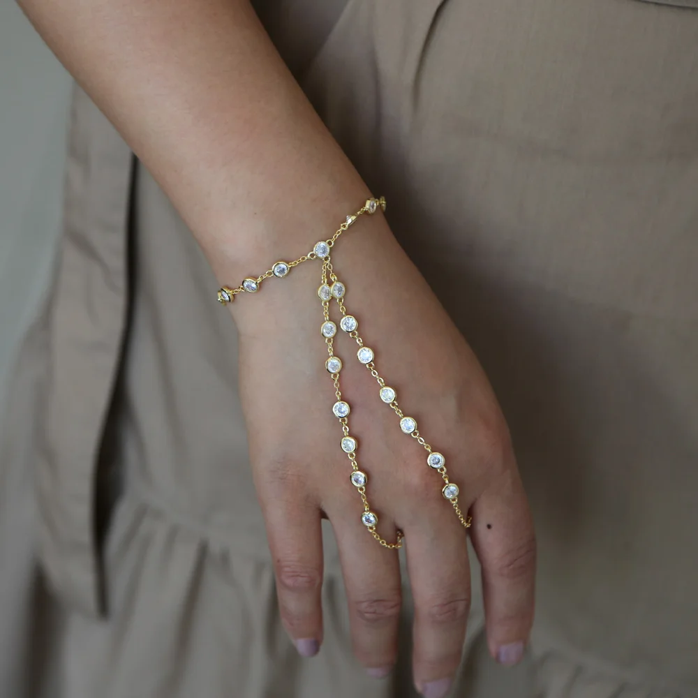hand jewelry Sparking Clear cz station link chain wedding bridal gift elegant top quality fashion gorgeous finger slave bracelet