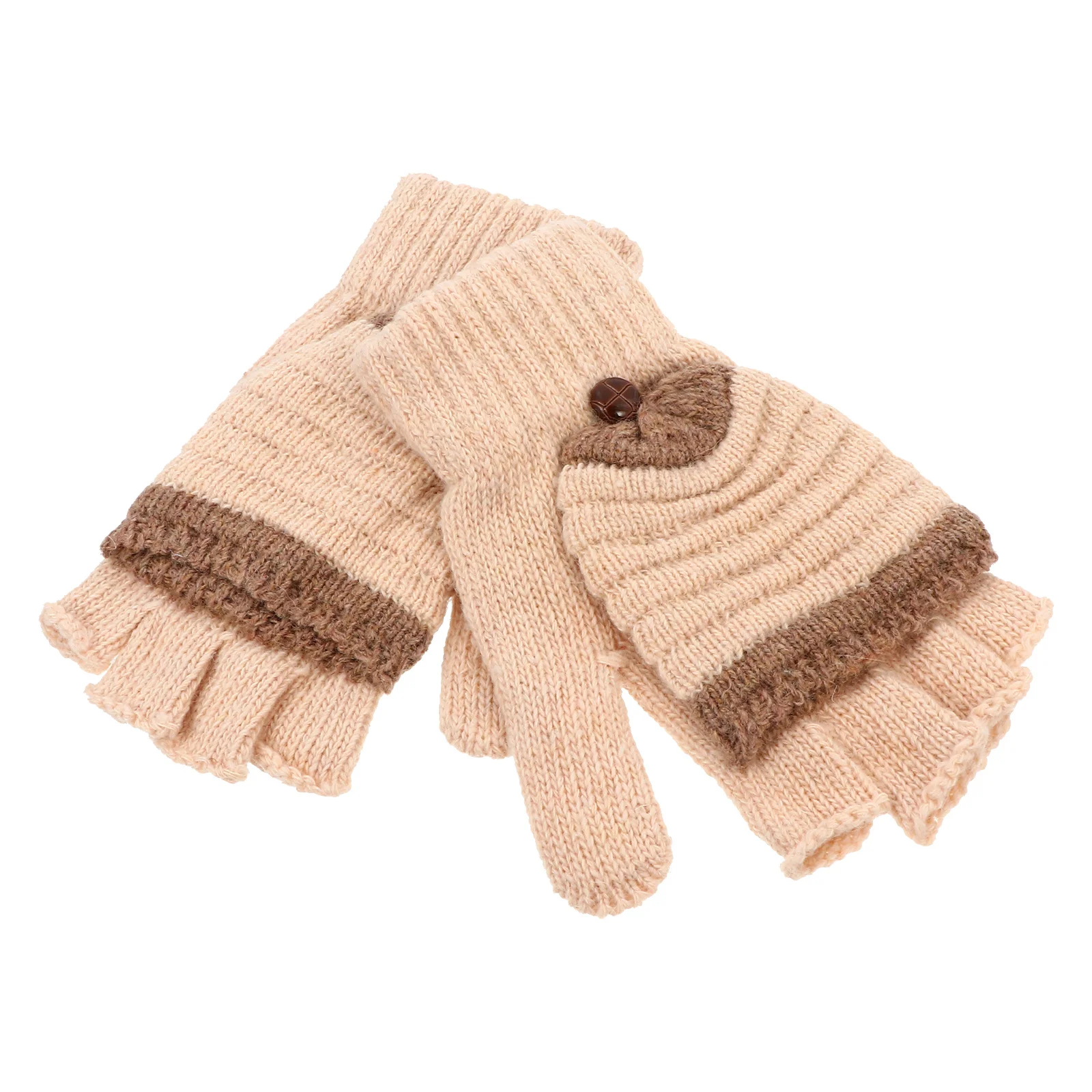 1Pair Warm Knitting Gloves Women Mitten Half Finger Flip Cover Easy Grasp Button Convertible Mittens Unisex Gloves