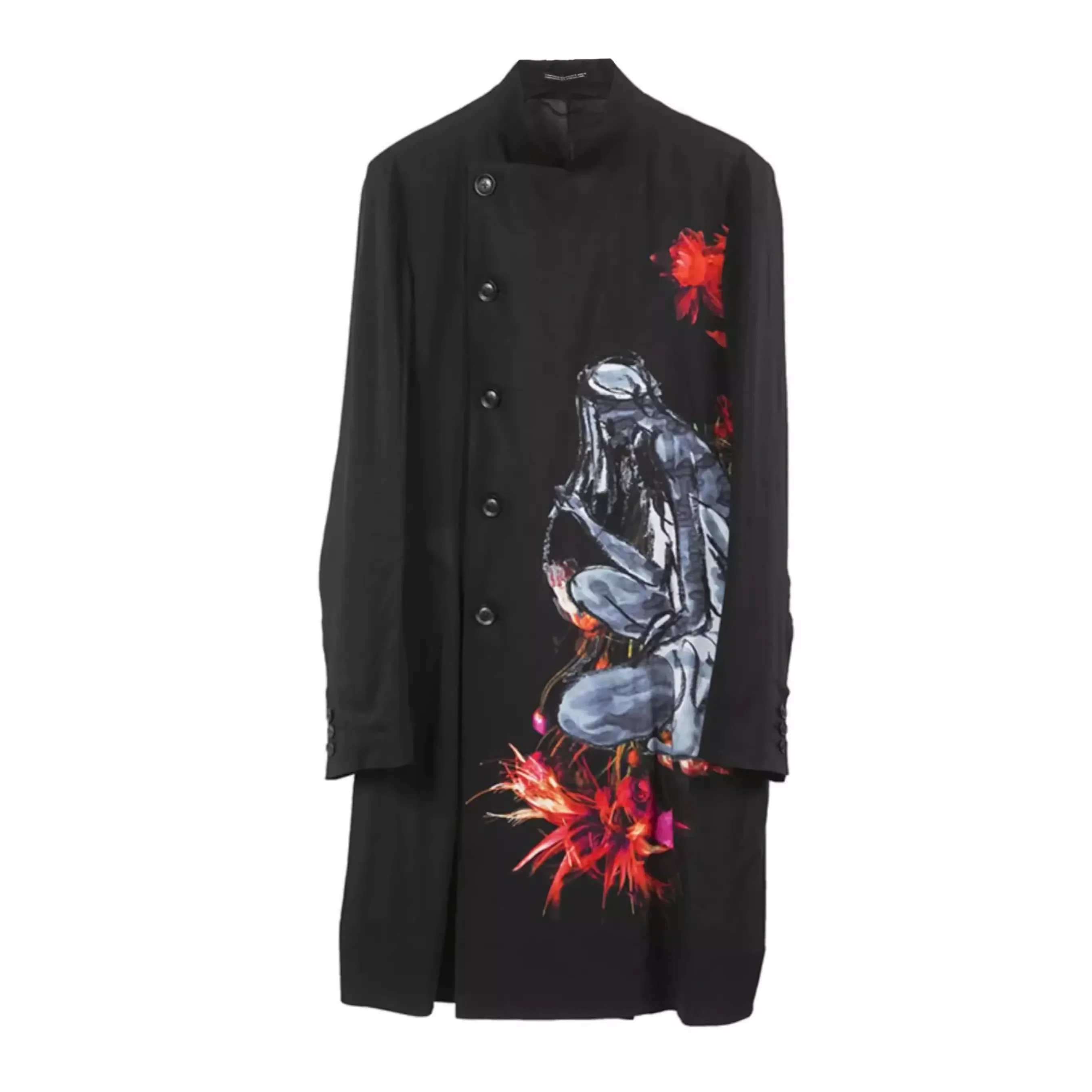 

YOJI OOAK дизайн с принтом девушки цветок индивидуальный цвет контрастный узор топ мужской плащ средней длины