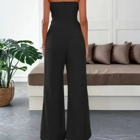 미니멀리스트 스타일 여성 캐미솔 베스트 & 스트레이트 팬츠 세트 2025 가을 겨울 고급 여성 우아한 투피스 의상