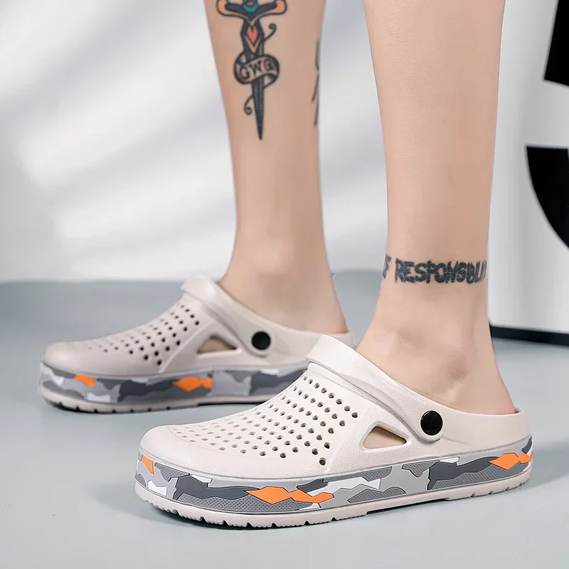 2025 Clogs Sandals Men Slip On Outdoor Beach Summer Shoes Medical Clogs Causal Breathable Male Sandals With Hole Large Size