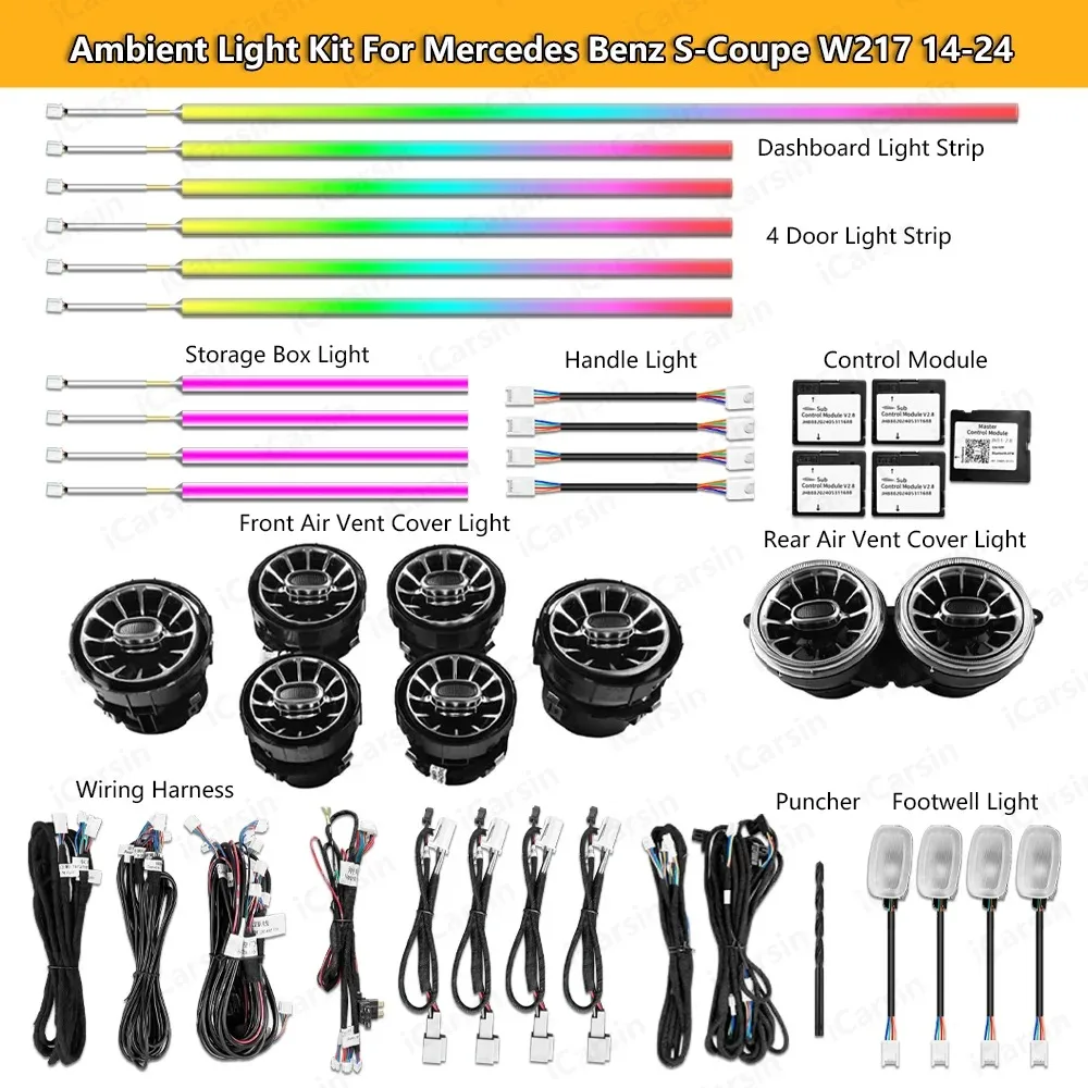 

Dynamic C217 Ambient Light for Mercedes-Benz W217 S-Class W222 Coupe 2014-2024 Car Interior Lighting Upgrade Accessories