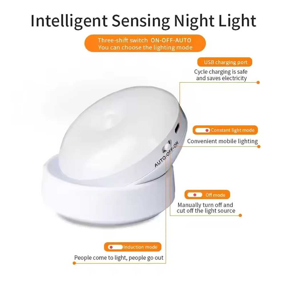 Night Light Motion Sensor Light Rechargeable Wireless LED Lighting 360 Rotating Magnetic For Room Bedside Table Cabinet lighting