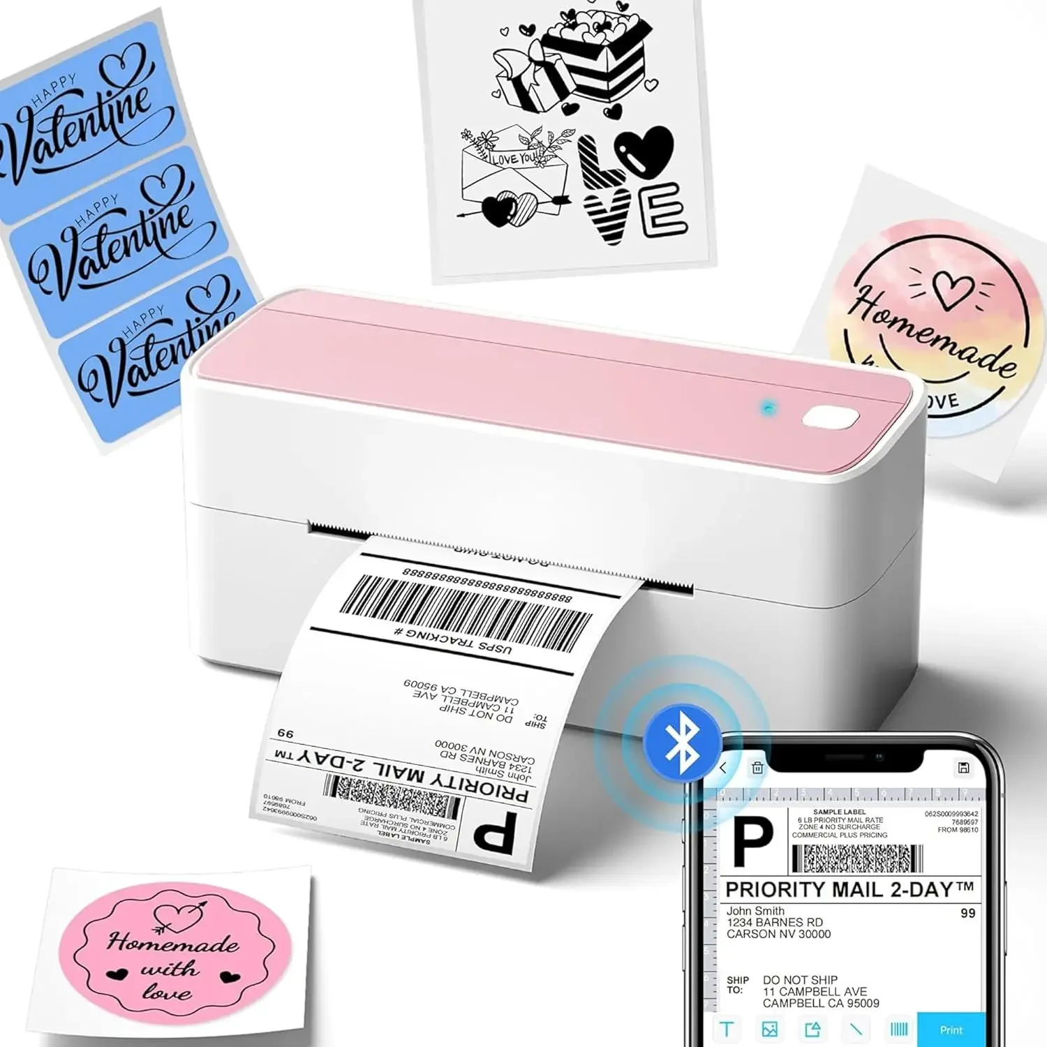 

Bluetooth Thermal Label Printer, 241BT 4X6 Wireless Shipping Labels Printer for Small Business, Pink Label Printers for Shipping