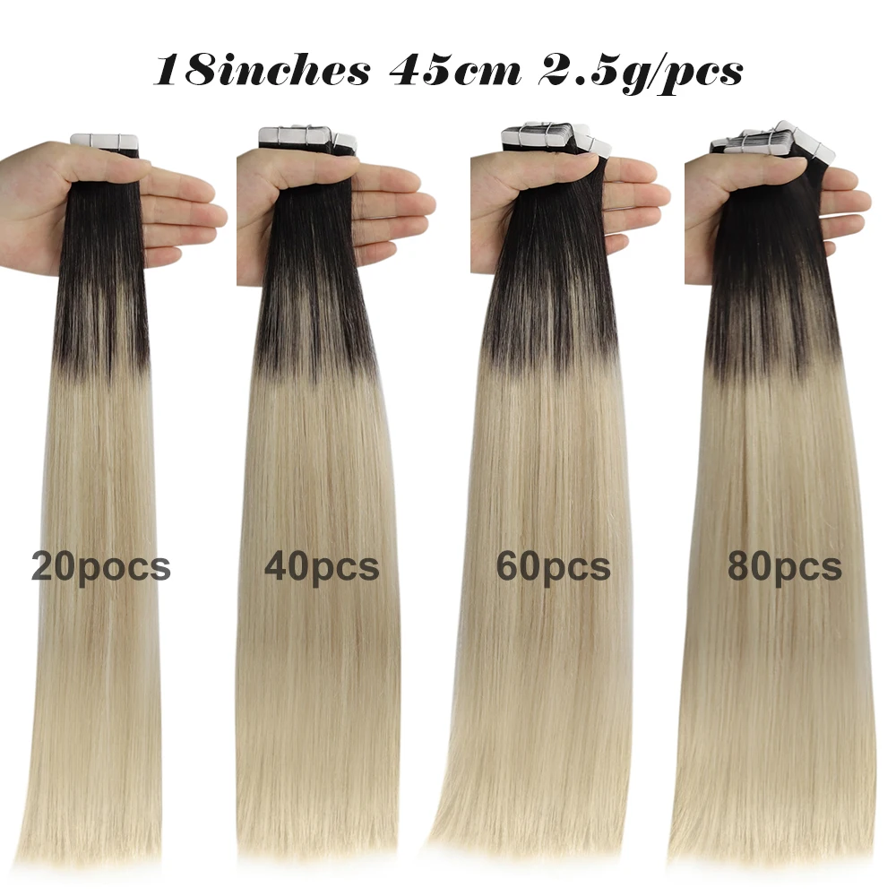 Moresoo Tape in Human Hair Extensions Balayage Blonde Hair Remy Hair Natural Soft Skin Weft Straight Seamless Hair Tape in Hair