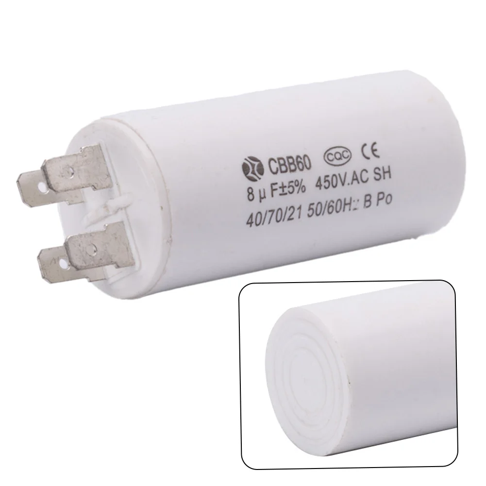 CBB60 Run Capacitor 450VAC 8uf พร้อม Wire Run Round Capacitor สําหรับมอเตอร์ไฟฟ้าอุปกรณ์เครื่องมืออุปกรณ์เสริม