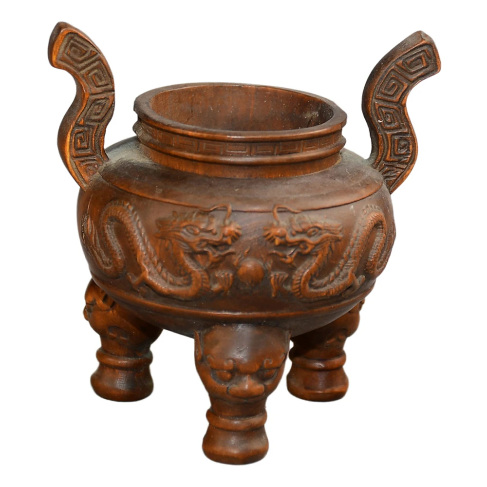Brûleur d'encens en bois sculpté à la main, deux dragons, trépied en perles, chinois, bon augure, Fortune, prospérité, unité d'harmonie