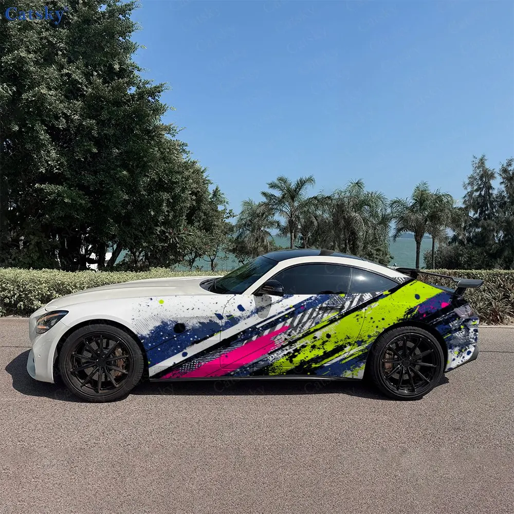 2pcs Contrast Splash Ink Diagonal Stripe Car Side Wrap, Self-Adhesive PVC Waterproof & Scratch-Resistant Stickers, Car Accessory