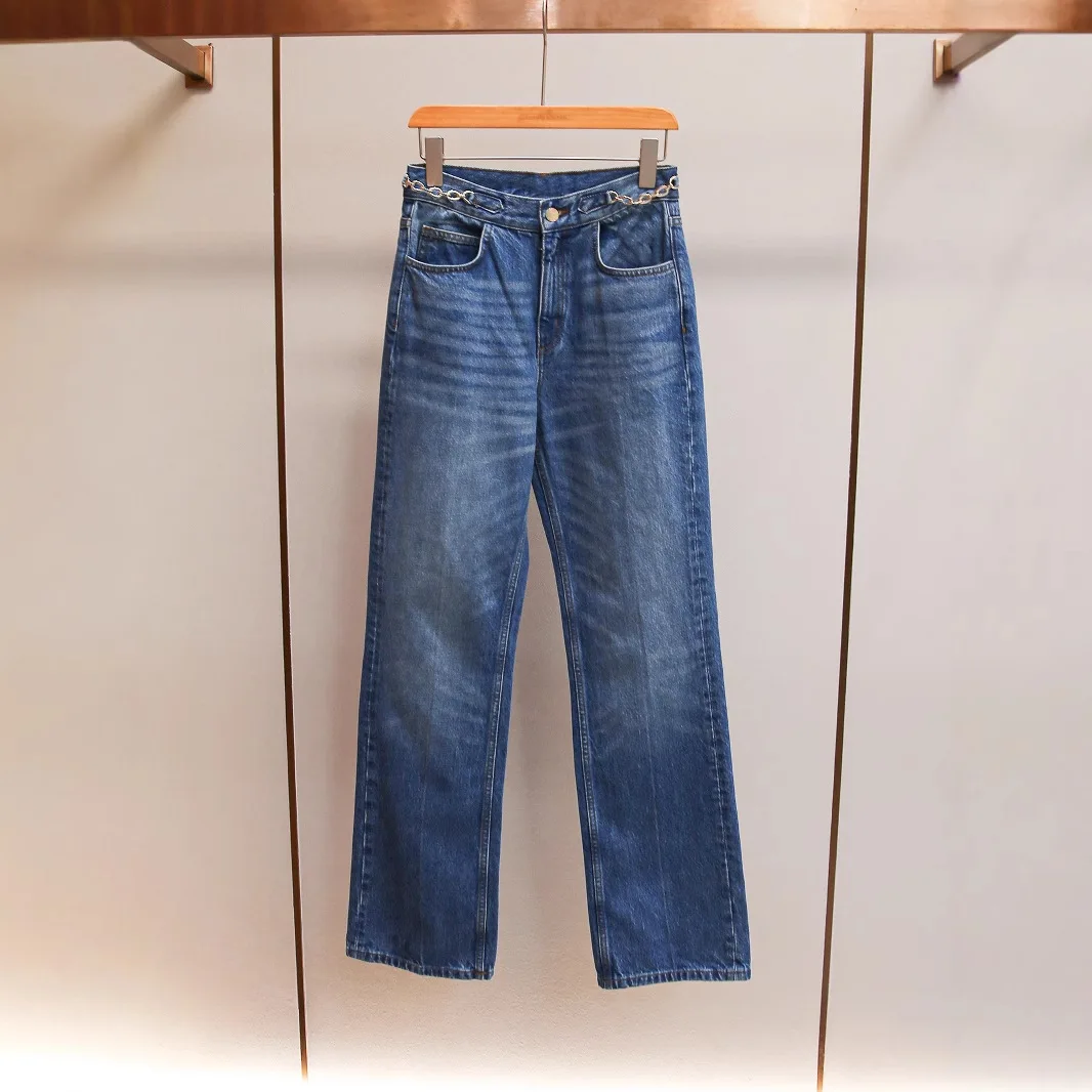 

Джинсы женские MaSandeS с высокой талией, прямые, удлиненные, модный корейский дизайн, с цепочками, весенняя новинка...